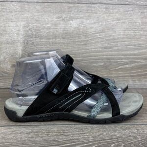 Merrell Terran Weave II Womens Sz 9 Black Gray Slip On Hook & Loop Sandal J55380